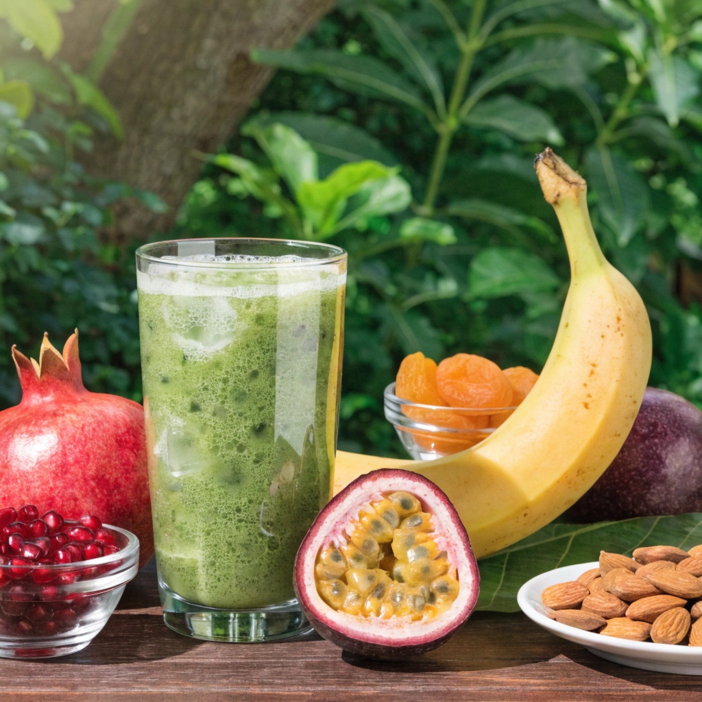 Natural botanical ingredients arranged on a wooden surface, showcasing Nevalon's plant-based sourcing